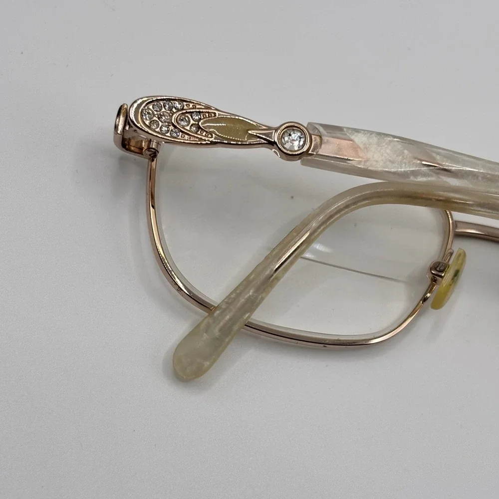 Vintage Librarian Eyeglasses Côte d'Azur‎ 53-17-135 Gold Metal Rhinestone Italy